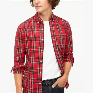 J. Crew Factory Men's Flex Washed Classic Fit Tartan Plaid Shirt Red; S